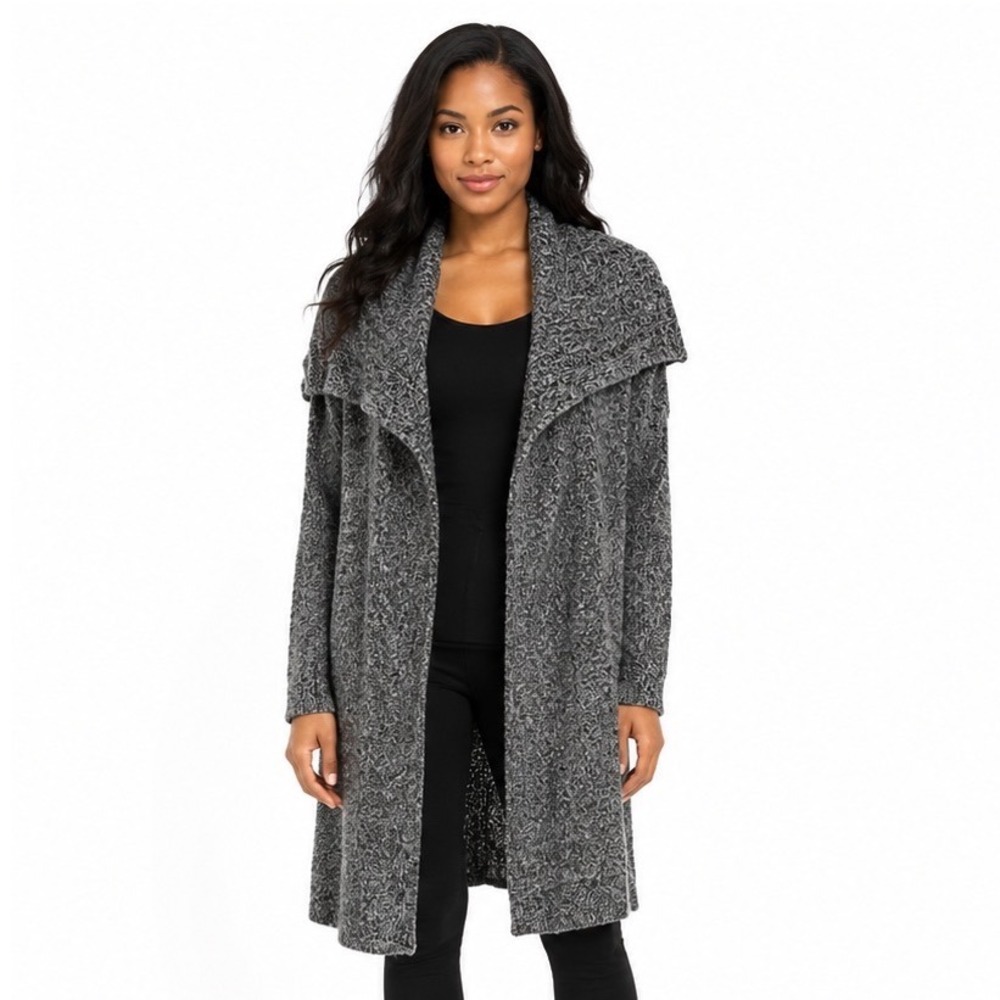 New York & Co Black White Marled Metallic Open Front Cardigan S Festive 112-08